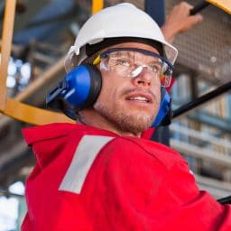 Man wearing hearing protection.