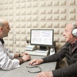 Senior man undergoing a hearing test