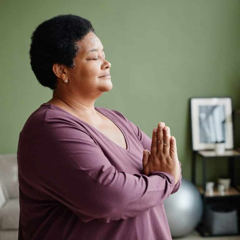 Woman at home alone, at peace Woman at home alone, at peace