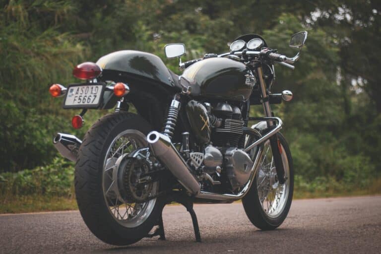 A motorcycle parked on the road.